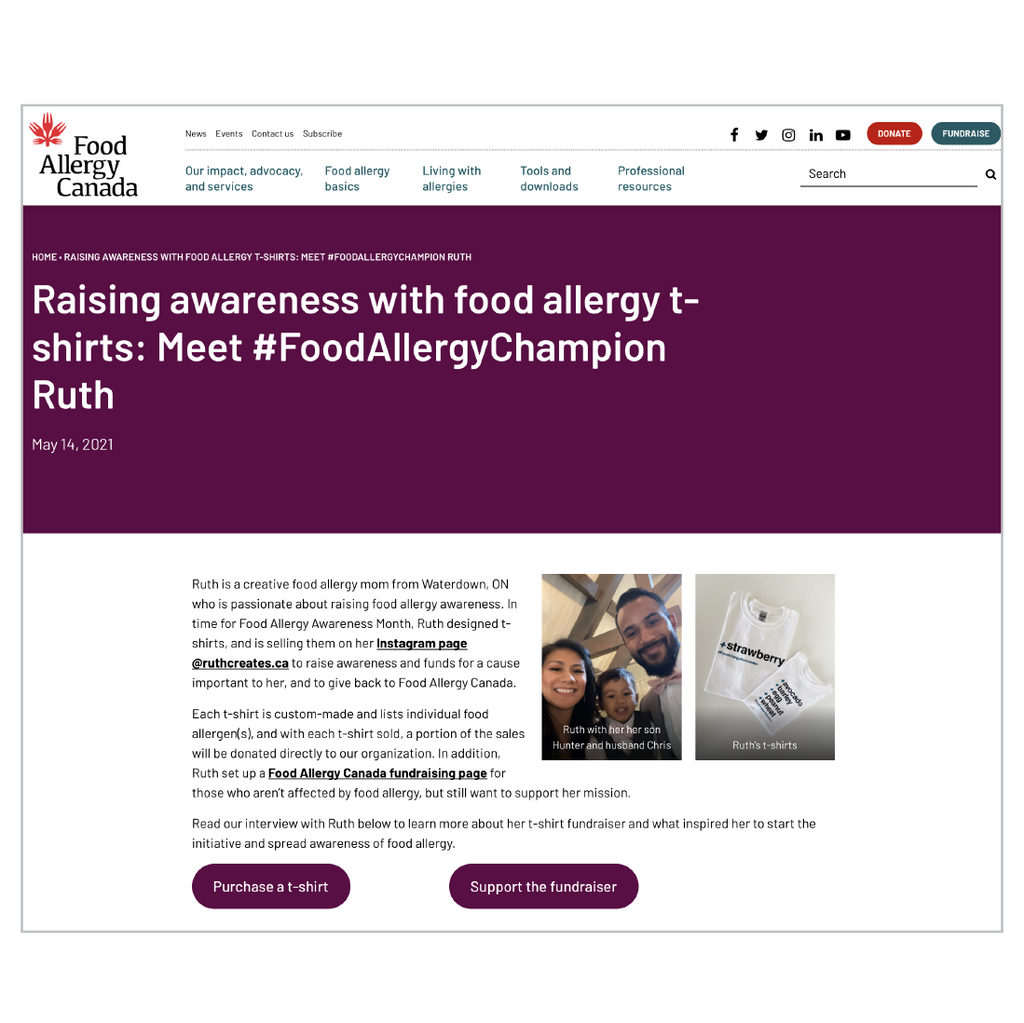 'Food Allergy Canada' Shirt Fundraiser