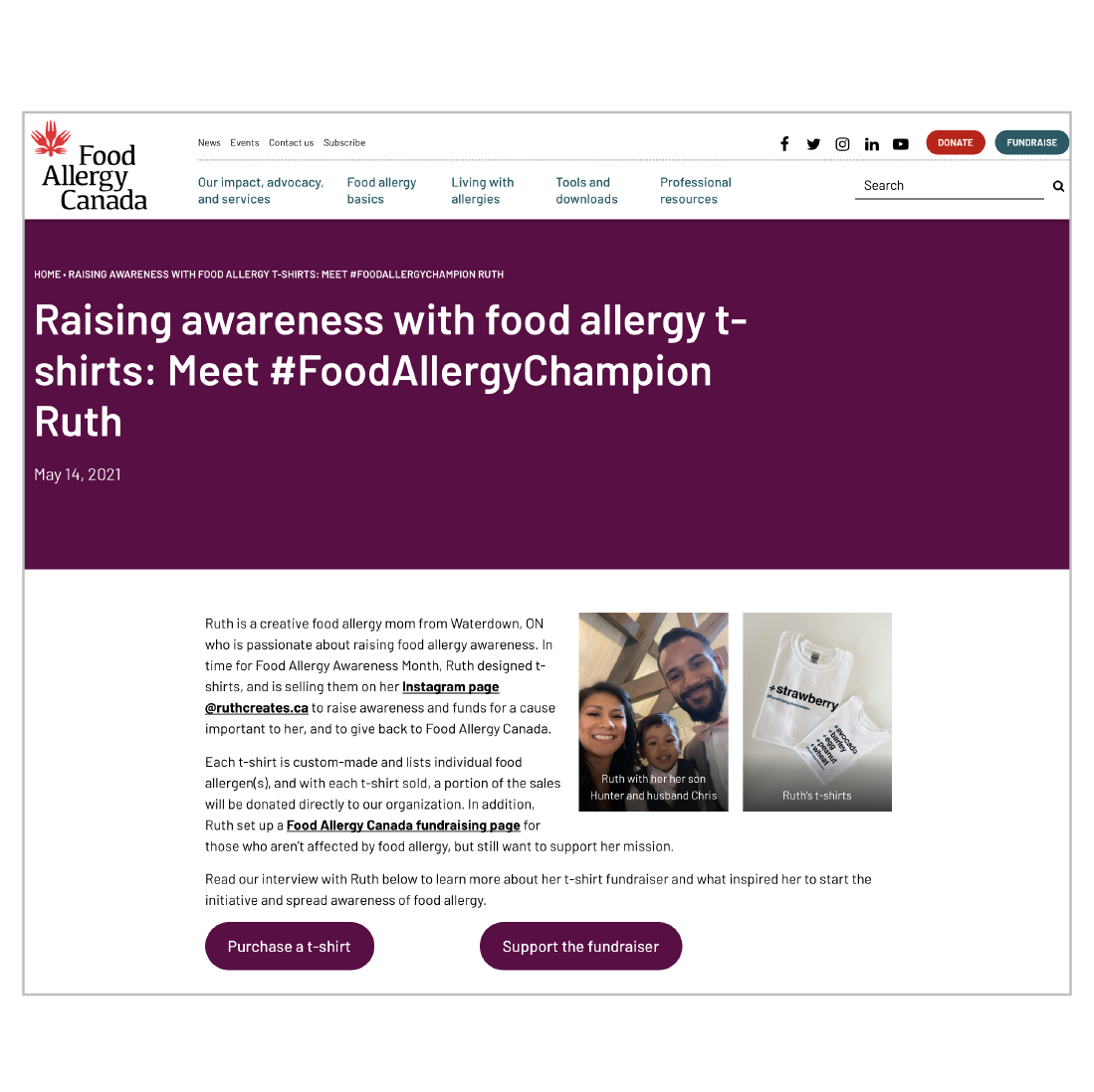 'Food Allergy Canada' Shirt Fundraiser