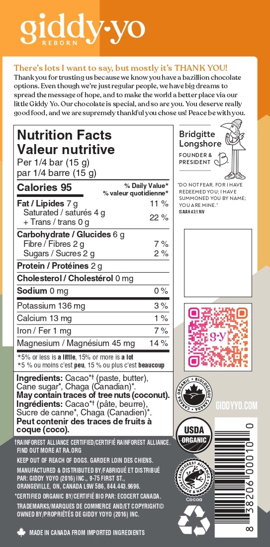 Giddy Yo 85% Dark Chocolate Chaga