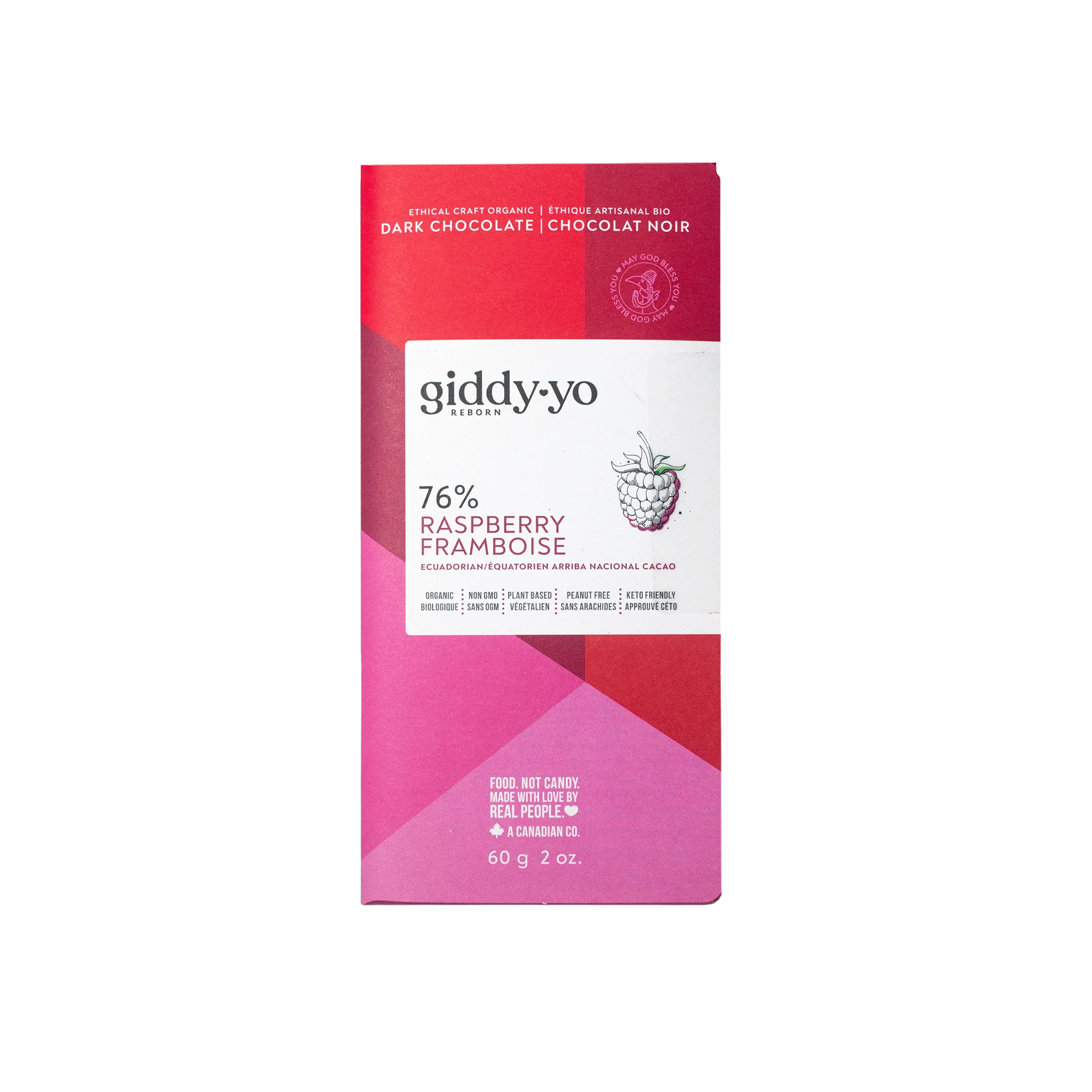 Giddy Yo Organic 76% Dark Chocolate Bar Raspberry