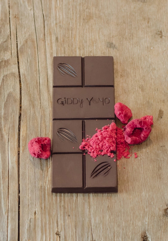 Giddy Yo Organic 76% Dark Chocolate Bar Raspberry